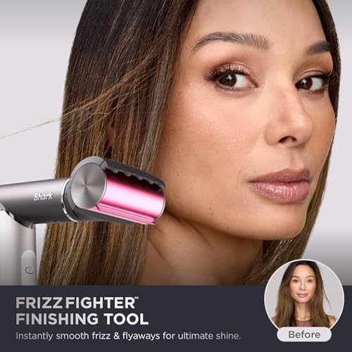 Shark FlexFusion Hair Straightener & Powerful Hair Dryer with Fusion Hair Brush  Ceramic Air Styler with Auto Wrap Curlers & Concentrator  Ceramic Plates  Cosmic Blush HD641S
