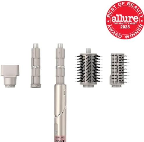 Shark FlexFusion Hair Straightener & Powerful Hair Dryer with Fusion Hair Brush  Ceramic Air Styler with Auto Wrap Curlers & Concentrator  Ceramic Plates  Cosmic Blush HD641S