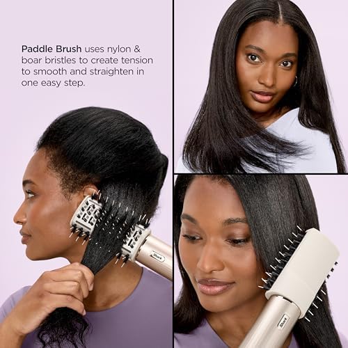 Shark FlexFusion Hair Straightener & Powerful Hair Dryer with Fusion Hair Brush  Ceramic Air Styler with Auto Wrap Curlers & Concentrator  Ceramic Plates  Cosmic Blush HD641S