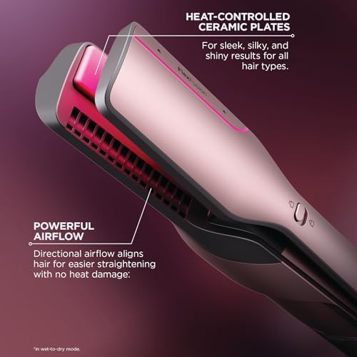 Shark FlexFusion Hair Straightener & Powerful Hair Dryer with Fusion Hair Brush  Ceramic Air Styler with Auto Wrap Curlers & Concentrator  Ceramic Plates  Cosmic Blush HD641S