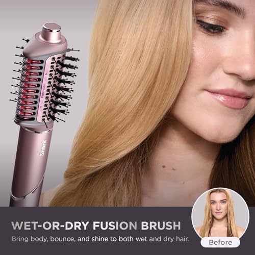 Shark FlexFusion Hair Straightener & Powerful Hair Dryer with Fusion Hair Brush  Ceramic Air Styler with Auto Wrap Curlers & Concentrator  Ceramic Plates  Cosmic Blush HD641S