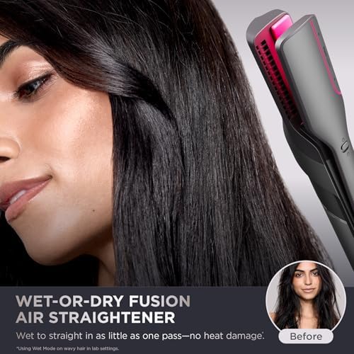 Shark FlexFusion Hair Straightener & Powerful Hair Dryer with Fusion Hair Brush  Ceramic Air Styler with Auto Wrap Curlers & Concentrator  Ceramic Plates  Cosmic Blush HD641S