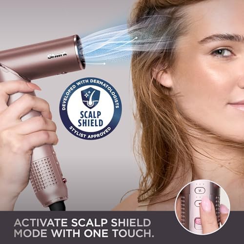 Shark FlexFusion Hair Straightener & Powerful Hair Dryer with Fusion Hair Brush  Ceramic Air Styler with Auto Wrap Curlers & Concentrator  Ceramic Plates  Cosmic Blush HD641S