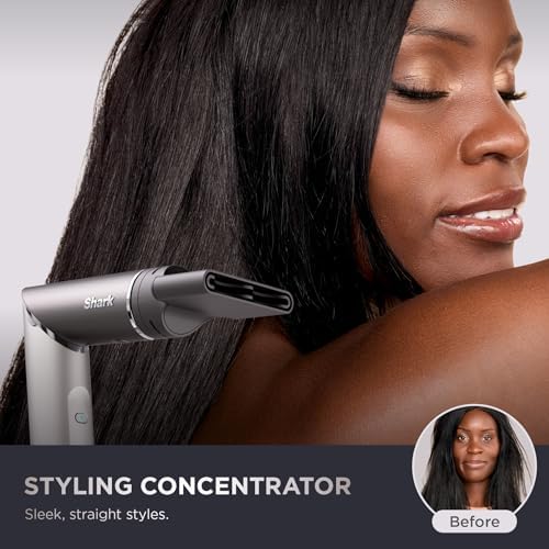Shark FlexFusion Hair Straightener & Powerful Hair Dryer with Fusion Hair Brush  Ceramic Air Styler with Auto Wrap Curlers & Concentrator  Ceramic Plates  Cosmic Blush HD641S