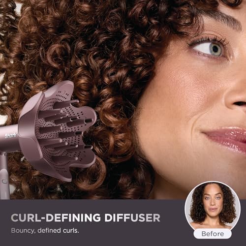 Shark FlexFusion Hair Straightener & Powerful Hair Dryer with Fusion Hair Brush  Ceramic Air Styler with Auto Wrap Curlers & Concentrator  Ceramic Plates  Cosmic Blush HD641S