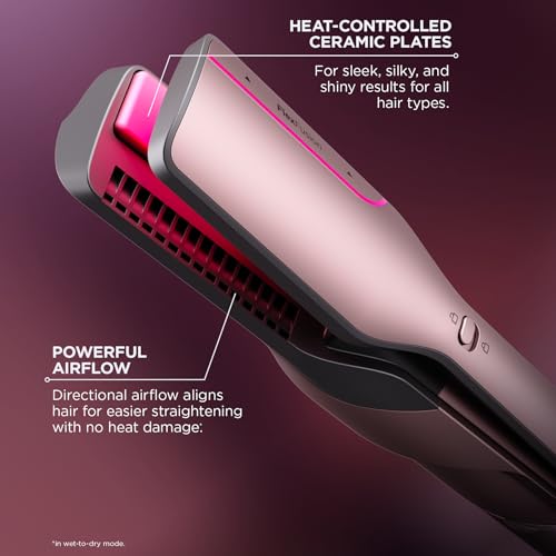 Shark FlexFusion Hair Straightener & Powerful Hair Dryer with Fusion Hair Brush  Ceramic Air Styler with Auto Wrap Curlers & Concentrator  Ceramic Plates  Cosmic Blush HD641S