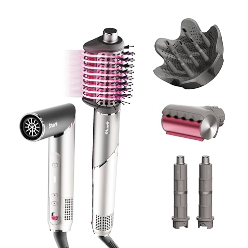 Shark FlexFusion Hair Straightener & Powerful Hair Dryer with Fusion Hair Brush  Ceramic Air Styler with Auto Wrap Curlers & Concentrator  Ceramic Plates  Cosmic Blush HD641S