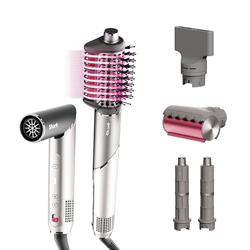 Shark Flex Fusion Hair Straightener & Powerful Hair Dryer with Fusion Hair Brush  Air Styler with Auto Wrap Hair Curlers  Concentrator  & Frizz Fighter  Metallic Mist  HD651S