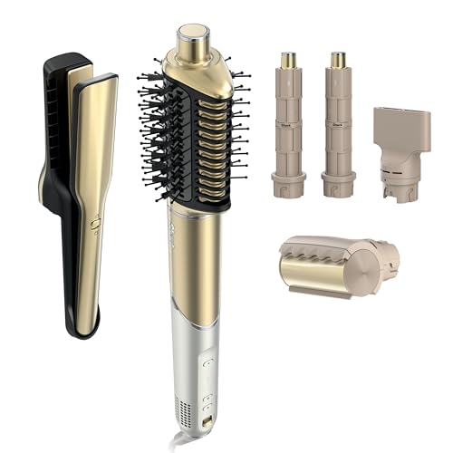 Shark Glam Ceramic & Powerful Air Styling & Drying System  with Silki Straightener & Shark Glossi Air Glosser  for Drying  Curling  Straightening & Glossing  Gold  HD6051S  Straight & Wavy Hair 