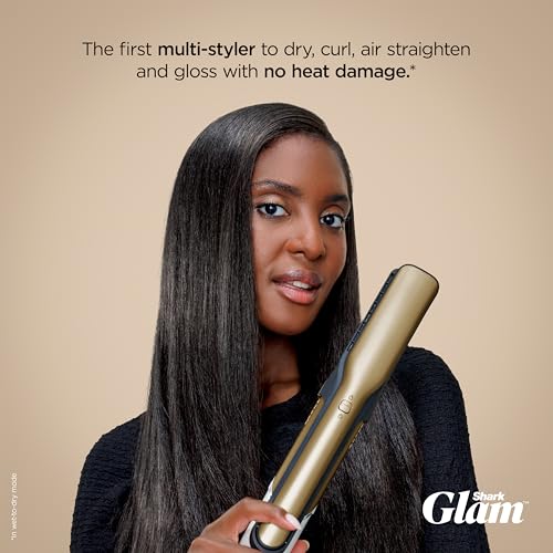 Shark Glam Ceramic & Powerful Air Styling & Drying System  with Silki Straightener & Shark Glossi Air Glosser  for Drying  Curling  Straightening & Glossing  Gold  HD6051S  Straight & Wavy Hair 