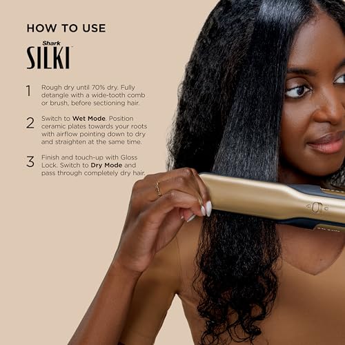 Shark Glam Ceramic & Powerful Air Styling & Drying System  with Silki Straightener & Shark Glossi Air Glosser  for Drying  Curling  Straightening & Glossing  Gold  HD6051S  Straight & Wavy Hair 
