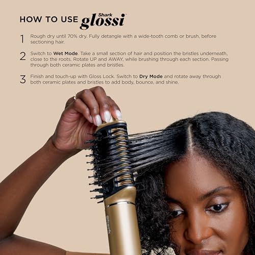 Shark Glam Ceramic & Powerful Air Styling & Drying System  with Silki Straightener & Shark Glossi Air Glosser  for Drying  Curling  Straightening & Glossing  Gold  HD6051S  Straight & Wavy Hair 