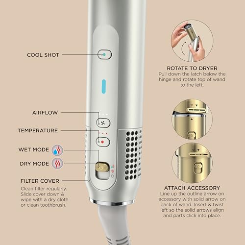 Shark Glam Ceramic & Powerful Air Styling & Drying System  with Silki Straightener & Shark Glossi Air Glosser  for Drying  Curling  Straightening & Glossing  Gold  HD6051S  Straight & Wavy Hair 