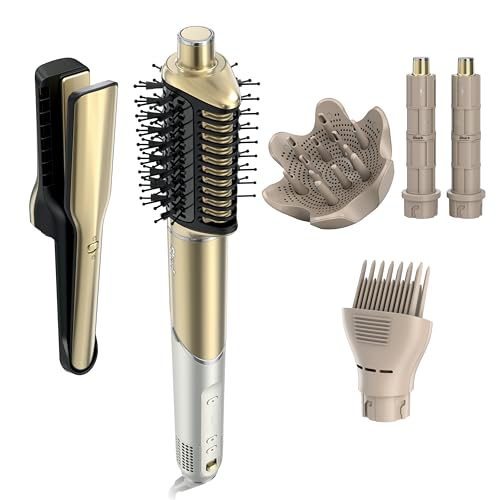 Shark Glam Ceramic & Powerful Air Styling & Drying System  with Silki Straightener & Shark Glossi Air Glosser  for Drying  Curling  Straightening & Glossing  Gold  HD6051S  Straight & Wavy Hair 