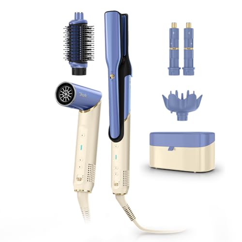 Shark Glam Ceramic & Powerful Air Styling & Drying System  with Silki Straightener & Shark Glossi Air Glosser  for Drying  Curling  Straightening & Glossing  Gold  HD6051S  Straight & Wavy Hair 