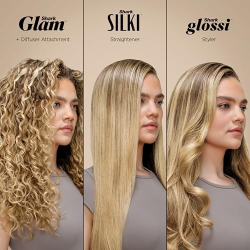 Shark Glam Hot Tool Air Styling Drying System  with Silki Straightener & Glossi Glosser  for Drying  Curling  Straightening & Glossing with Diffuser  Starlight Dream  HD6042SPL