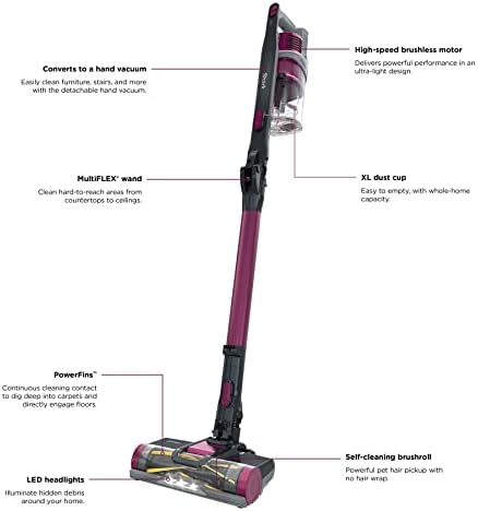 Shark IZ163H Pet Plus Cordless Stick Vacuum with Self Cleaning Brushroll and HEPA Filter  Lightweight Deep Cleaning Vacuum for Carpet and Hard Floors  Folds for Easy Storage  40 min Runtime  Raspberry