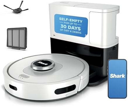 Shark Matrix Clean   Robot Vacuum Cleaner with Powerful Suction for Pet Hair  Rugs  Carpets & Hard Floors   Self Empty Base   60 Day Capacity   Voice Control   LiDAR Navigation   White   AV2511AE