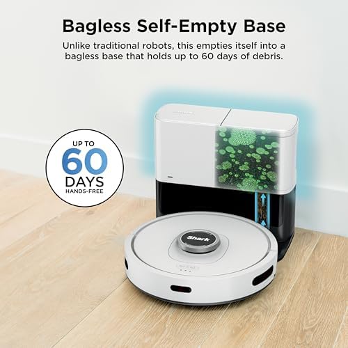 Shark Matrix Clean   Robot Vacuum Cleaner with Powerful Suction for Pet Hair  Rugs  Carpets & Hard Floors   Self Empty Base   60 Day Capacity   Voice Control   LiDAR Navigation   White   AV2511AE