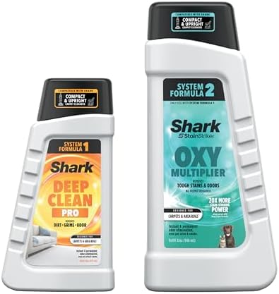 Shark StainStriker Cleaning Solution Bundle for Portable Cleaners  Carpet and Area Rug Formula  Instantly Eliminates Odors  Includes 32 oz OXY Multiplier and 16 oz Deep Clean Solution  PXCMBUNDLE