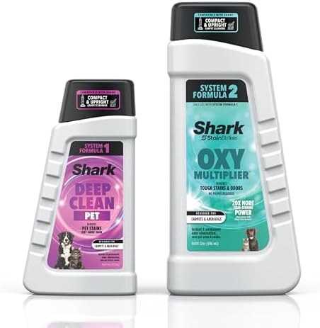 Shark StainStriker Cleaning Solution Bundle for Portable Cleaners  Carpet and Area Rug Formula  Instantly Eliminates Odors  Includes 32 oz OXY Multiplier and 16 oz Deep Clean Solution  PXCMBUNDLE