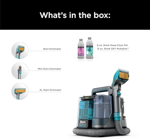 Shark StainStriker HairPro Portable Carpet  Upholstery & Area Rug Cleaner  Stain  Hair & Odor Remover  3 Tools & dual activated Solution  Teal  PX253BRN