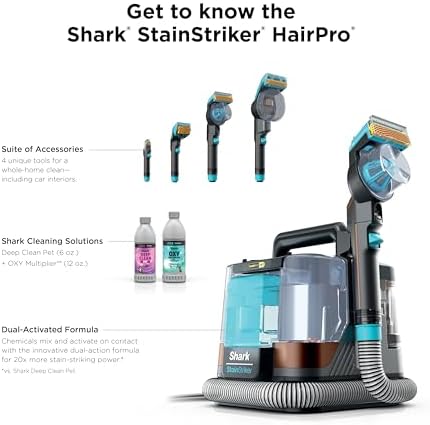 Shark StainStriker HairPro Portable Carpet  Upholstery and Rug Cleaner with Pet Mess and Hair Tools  Self Cleaning  4 Accessories  Solution  Copper