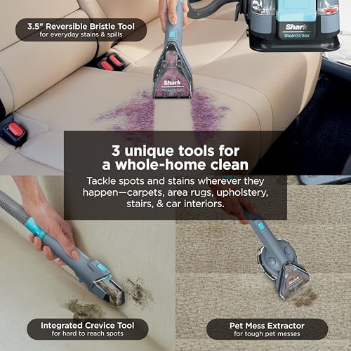Shark StainStriker   Portable Carpet  Upholstery & Area Rug Cleaner   4 Tools   Bonus Full Size Solutions   Powerful Stain & Odor Remover   Deep Clean & OXY Solutions   Blue   PX202BRN