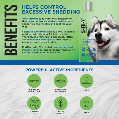 Shed X Liquid Dog Supplement 32oz   100  Natural   Helps Dog Shedding Fish Oil for Dogs Supports Skin & Coat Dog Oil for Food with Essential Fatty Acids Vitamins and Minerals  Pack of 2 