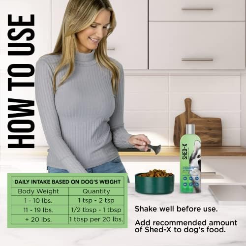 Shed X Liquid Dog Supplement 32oz   100  Natural   Helps Dog Shedding Fish Oil for Dogs Supports Skin & Coat Dog Oil for Food with Essential Fatty Acids Vitamins and Minerals  Pack of 2 