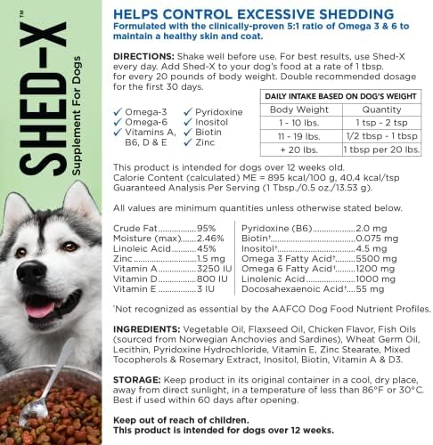 Shed X Liquid Dog Supplement 32oz   100  Natural   Helps Dog Shedding Fish Oil for Dogs Supports Skin & Coat Dog Oil for Food with Essential Fatty Acids Vitamins and Minerals  Pack of 2 