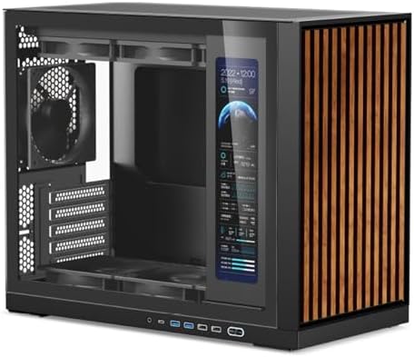Shiny Snake G600 MATX Gaming Case with 11 3 Auxiliary Screen   Wood Front Panel   Tempered Glass   34L Mirco Form Factor   Compatible with RX9070XT / RTX 5090   Walnut Black