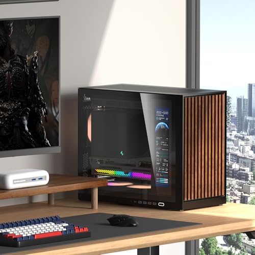 Shiny Snake G600 MATX Gaming Case with 11 3 Auxiliary Screen   Wood Front Panel   Tempered Glass   34L Mirco Form Factor   Compatible with RX9070XT / RTX 5090   Walnut Black