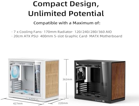 Shiny Snake G600 MATX Gaming Case with 11 3 Auxiliary Screen   Wood Front Panel   Tempered Glass   34L Mirco Form Factor   Compatible with RX9070XT / RTX 5090   Walnut Black