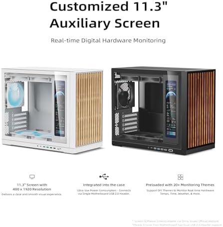 Shiny Snake G600 MATX Gaming Case with 11 3 Auxiliary Screen   Wood Front Panel   Tempered Glass   34L Mirco Form Factor   Compatible with RX9070XT / RTX 5090   Walnut Black