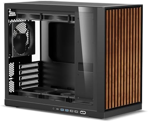 Shiny Snake G600 MATX Gaming Case with 11 3 Auxiliary Screen   Wood Front Panel   Tempered Glass   34L Mirco Form Factor   Compatible with RX9070XT / RTX 5090   Walnut Black