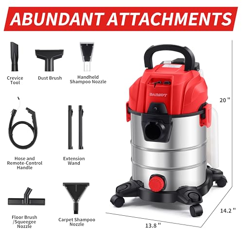 Shop Vacuum Wet and Dry  6 Gallon  5 5 Peak HP Power Suction  3 in 1 Stainless Steel Shop Vac with 4 5L Upholstery Shampoo Tank  Water Vacuum Cleaner Carpet Extractor  Red