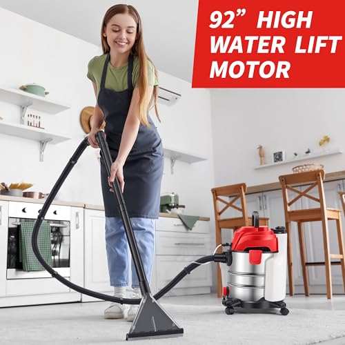 Shop Vacuum Wet and Dry  6 Gallon  5 5 Peak HP Power Suction  3 in 1 Stainless Steel Shop Vac with 4 5L Upholstery Shampoo Tank  Water Vacuum Cleaner Carpet Extractor  Red