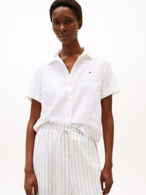 Talla L , Short Sleeve Linen Blend Shirt