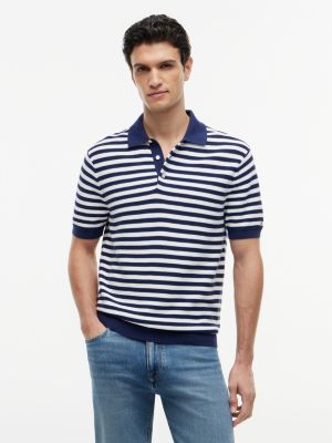 Talla XL - Short Sleeve Stripe Waffled Sweater Polo