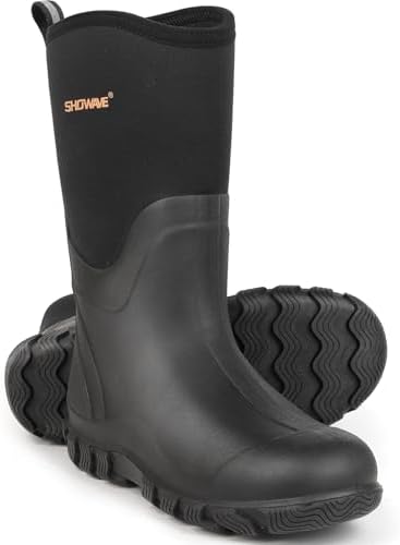 Talla 9 Showave Classic Mens Rubber Boots Waterproof Rain Boots Insulated Neoprene Boot Mud Boot for Farming Hunting Gardening Yard Chore Working