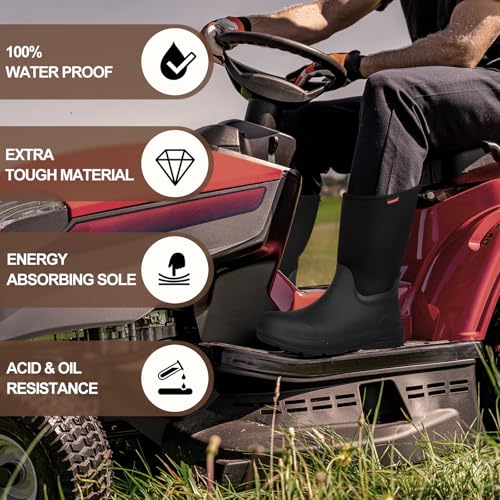 Showave Mens Rubber Boots Mid Calf Rain Boot Waterproof Insulated Durable Mud Boots For Working Gardening Hunting Farming Outdoor