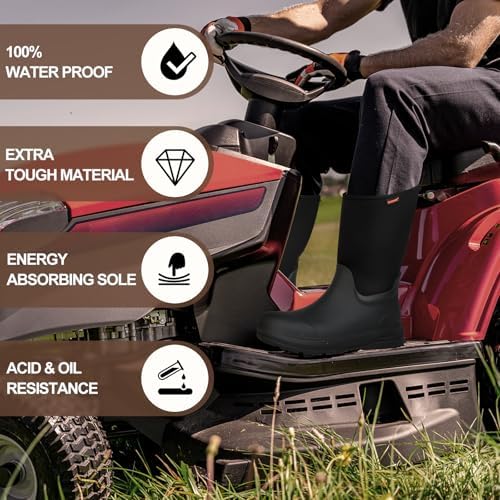 Talla 9 Men, Showave Mens Rubber Boots Mid Calf Rain Boot Waterproof Insulated Durable Mud Boots For Working Gardening Hunting Farming Outdoor