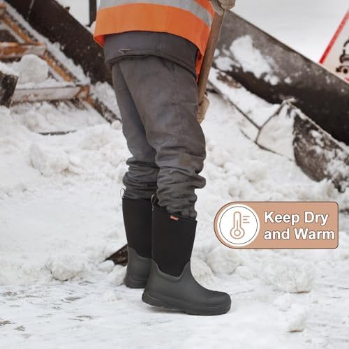 Talla 9 Men, Showave Mens Rubber Boots Mid Calf Rain Boot Waterproof Insulated Durable Mud Boots For Working Gardening Hunting Farming Outdoor