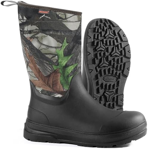 Talla 9 Men, Showave Mens Rubber Boots Mid Calf Rain Boot Waterproof Insulated Durable Mud Boots For Working Gardening Hunting Farming Outdoor