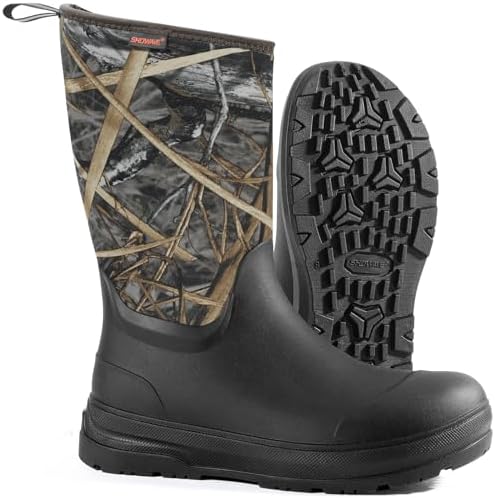 Talla 9 Men, Showave Mens Rubber Boots Mid Calf Rain Boot Waterproof Insulated Durable Mud Boots For Working Gardening Hunting Farming Outdoor