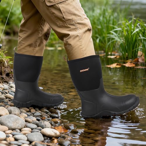 Talla 9 Showave Rain Boots Men Insulated Rubber Boots for Men Waterproof Mud Boot Slip On Garden Boot for Farming Hunting Fishing