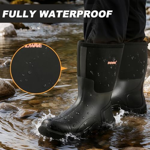 Talla 9 Showave Rain Boots Men Insulated Rubber Boots for Men Waterproof Mud Boot Slip On Garden Boot for Farming Hunting Fishing