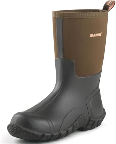 Talla 9 Showave Rain Boots Men Insulated Rubber Boots for Men Waterproof Mud Boot Slip On Garden Boot for Farming Hunting Fishing