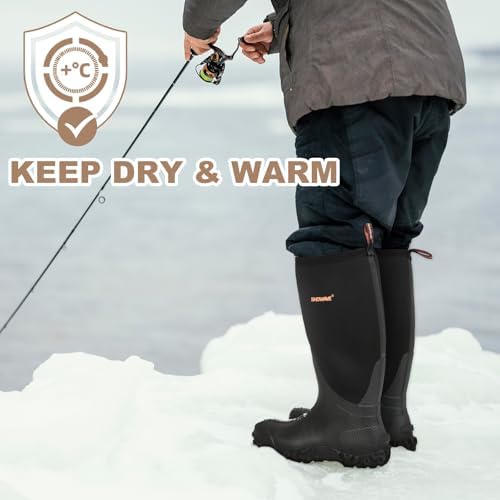 Talla 8 Men, Showave Rain Boots for Men Waterproof Insulated Rubber Neoprene Boots Heavy duty Mud Boot for Farming Raining Fishing Gardening Yard Work